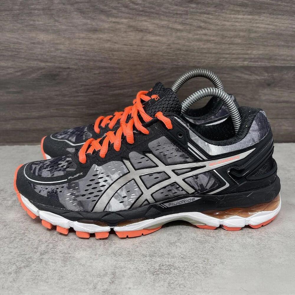Asics Gel Kayano 22 Shoes Womens Size 6.5 Black Red Running Sneakers